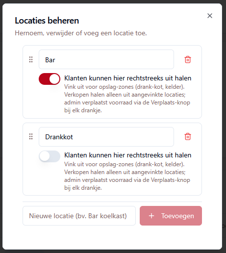 Voorraadlocaties beheren in baraccount
